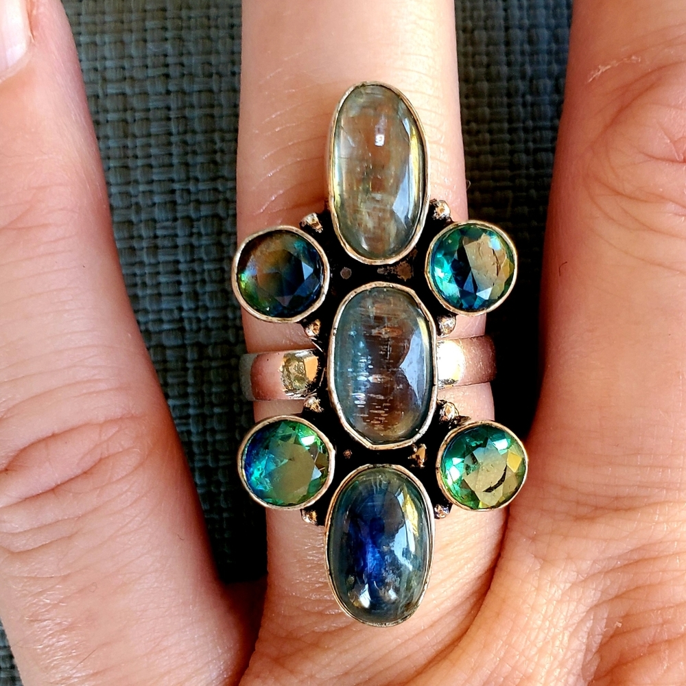 New Kyanite & Bi-Color Tourmaline 925 Silver Ring.